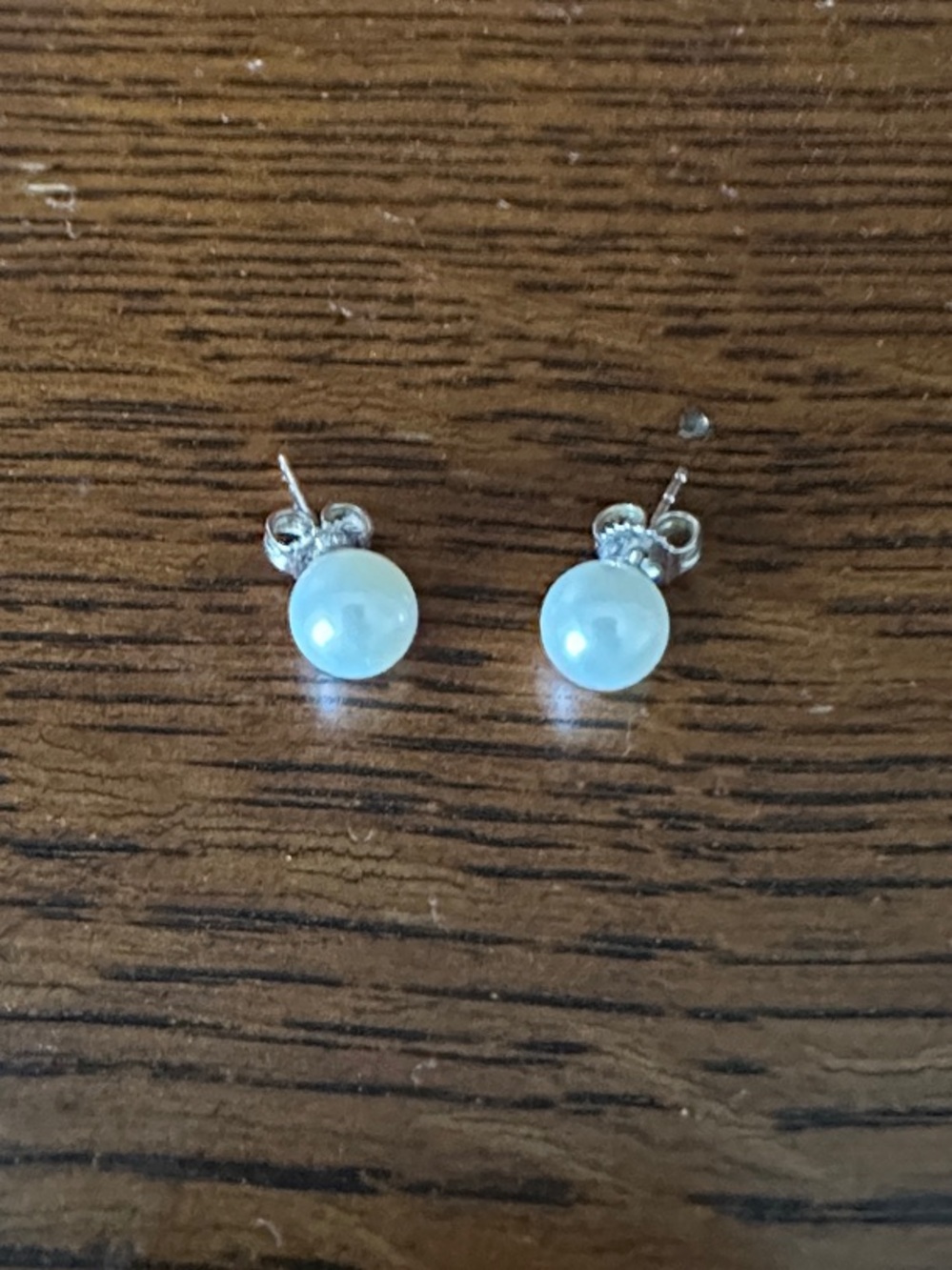 Kay Jewelers White Pearl Stud Earrings with Silver Details